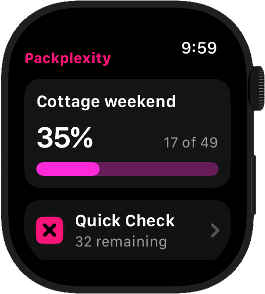Packing progress in Packplexity on Apple Watch