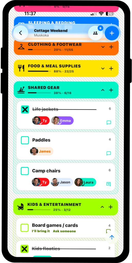 A shared cottage weekend list in Packplexity